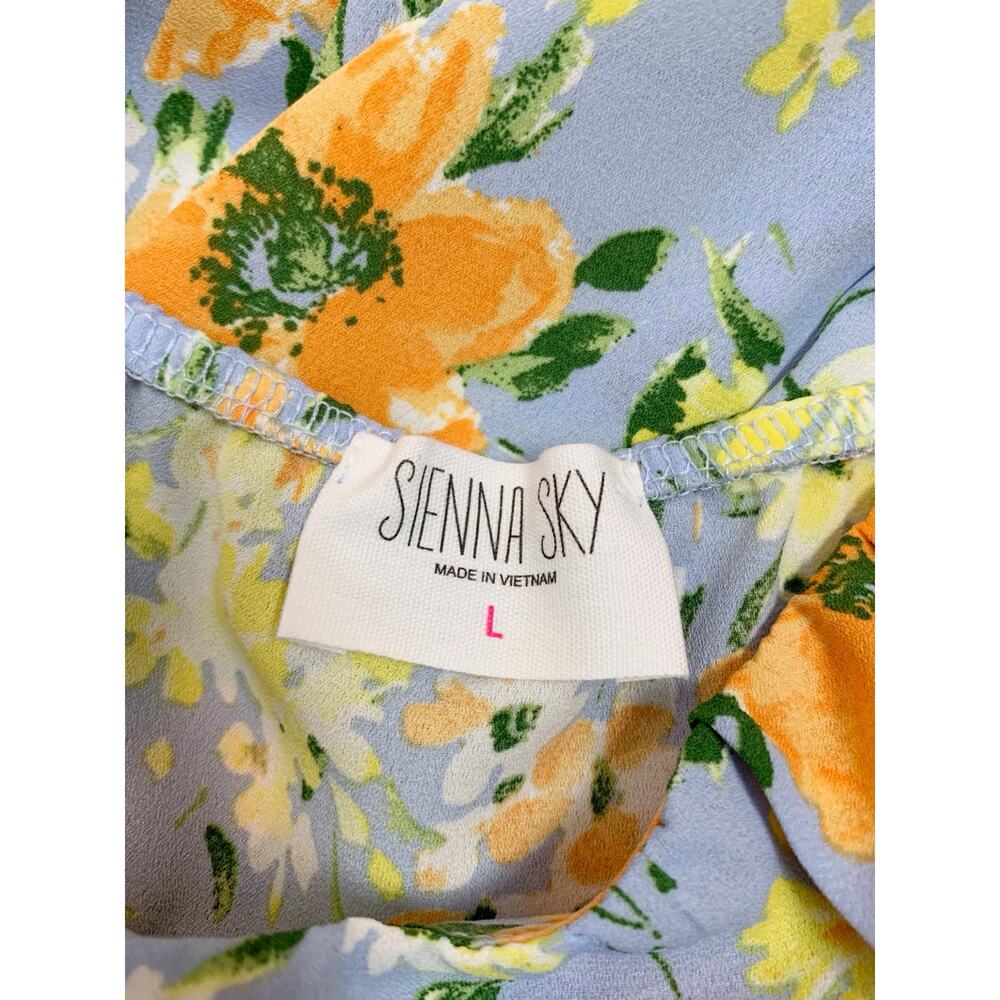 Sienna Sky Ruffle Midi Dress Blue Floral Summer Sundress Women's L - Picture 7 of 9